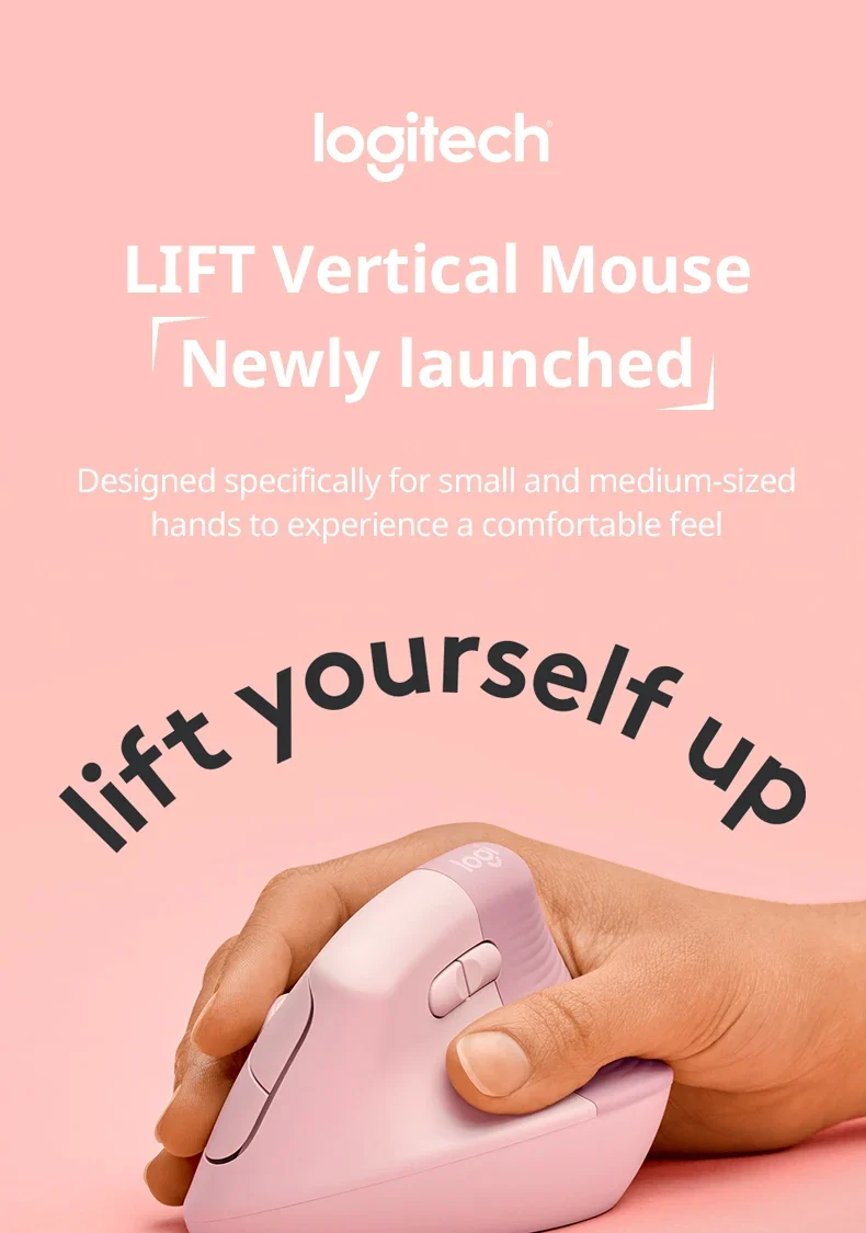 Logitech Lift Vertical Mouse Ergonomic Wireless With Silent Click Bluetooth/Usb Dual Mode For Pc Laptop Tablet Wrist Pain