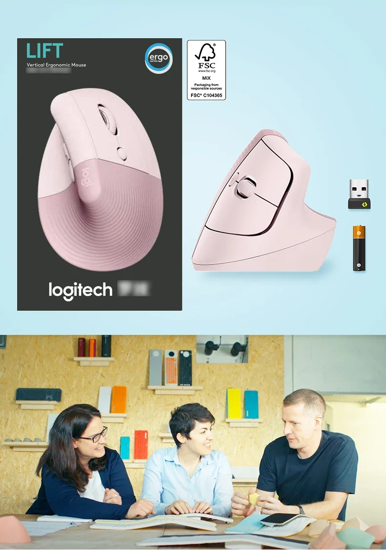 Logitech Lift Vertical Mouse Ergonomic Wireless With Silent Click Bluetooth/Usb Dual Mode For Pc Laptop Tablet Wrist Pain