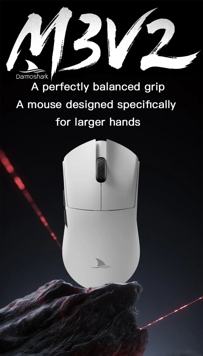 Darmoshark M3 V2 Gaming Mouse Double 8K Wireless Tri Mode 26KDPI PAW3395 Sensor Big Hand Game Macro Mouse For Computer Laptop PC