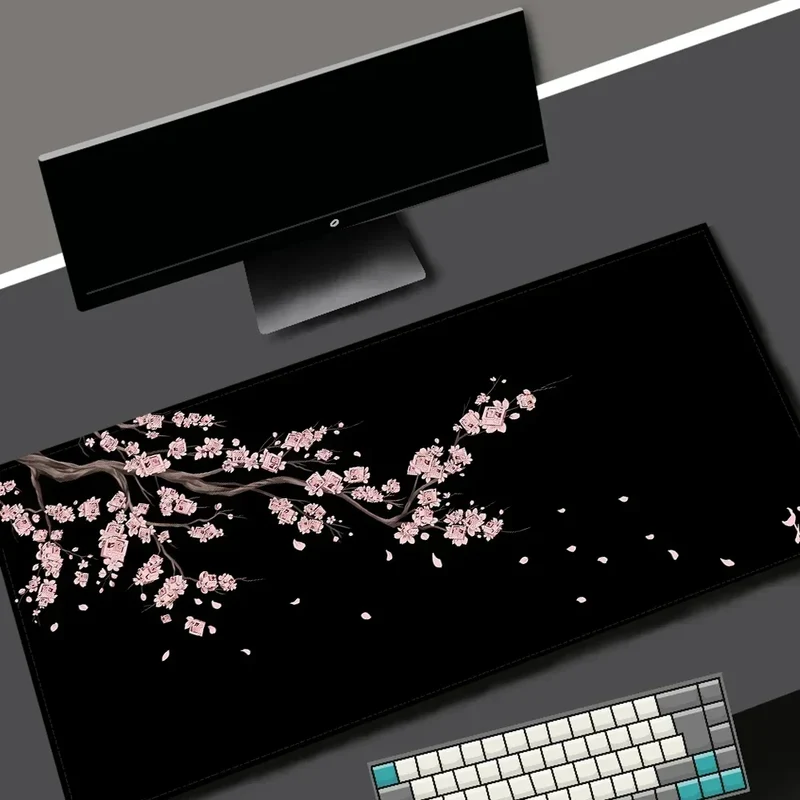 Black Sakura Gaming Mouse Pad Kawaii Purple Desk Mat Large Office Carpet Accessories Cherry Blossom Mousepad Gamer Computer Mats