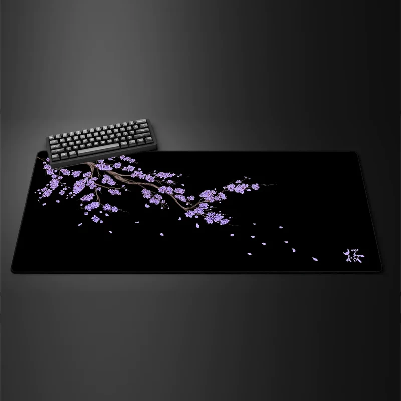 Black Sakura Gaming Mouse Pad Kawaii Purple Desk Mat Large Office Carpet Accessories Cherry Blossom Mousepad Gamer Computer Mats