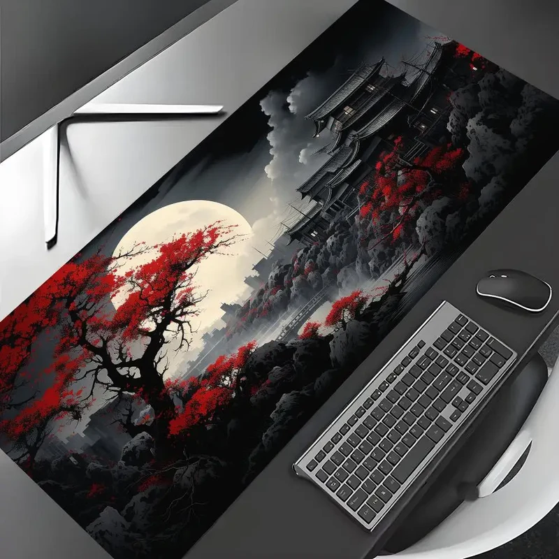 Red and Black Art Landscapes Large Mouse Pad Anti-Slip Durable Desk Mat Offices Accessories Keyboard Mouse Mat Tapis De Bureau