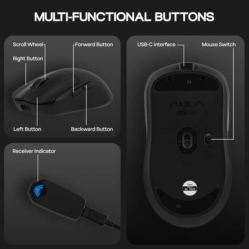 AULA SC800 Gaming Mouse USB-C Wired/2.4G 37g Lightweight 8K Paw3395 Sensor Customized Mice PC E-Sports Gamer Accessories Gifts
