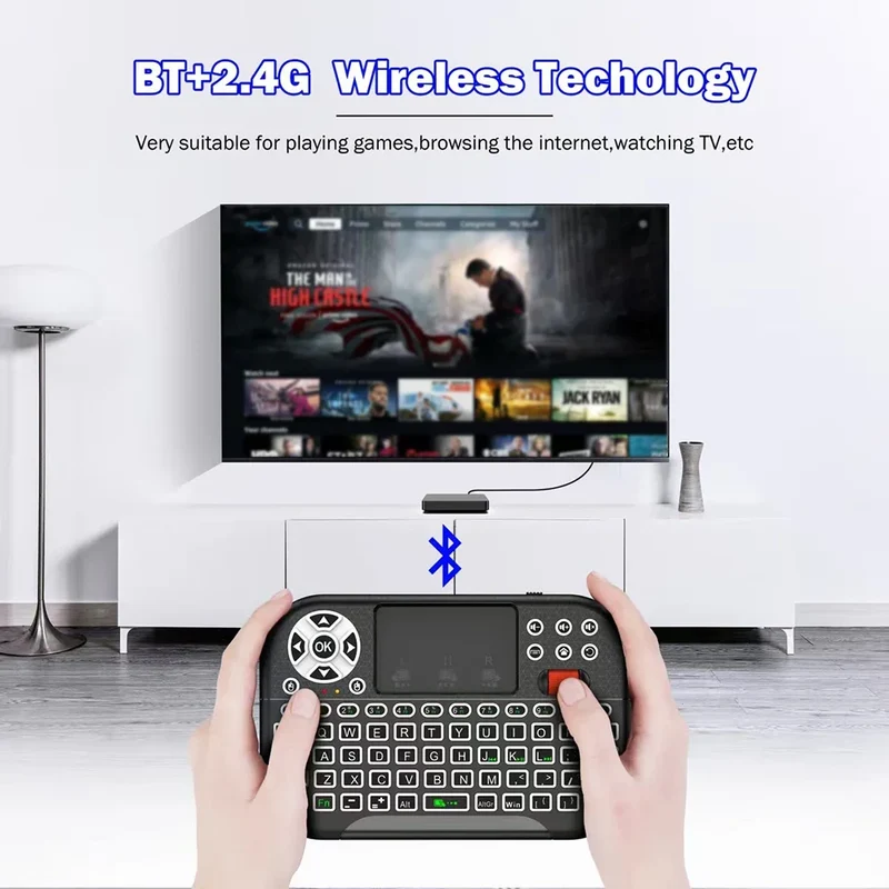 KEBIDUMEI Mini Wireless Keyboard with Scroll Wheel Touchpad 8 Color Backlit BT 2.4G Dual Mode Air Mouse Remote for PC TV Box