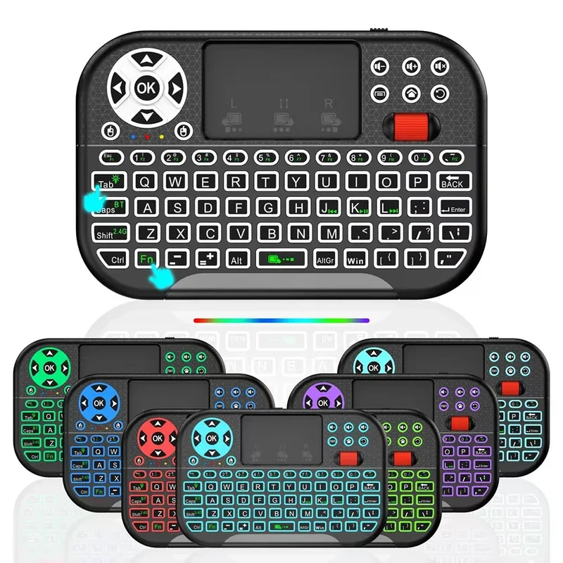 KEBIDUMEI Mini Wireless Keyboard with Scroll Wheel Touchpad 8 Color Backlit BT 2.4G Dual Mode Air Mouse Remote for PC TV Box