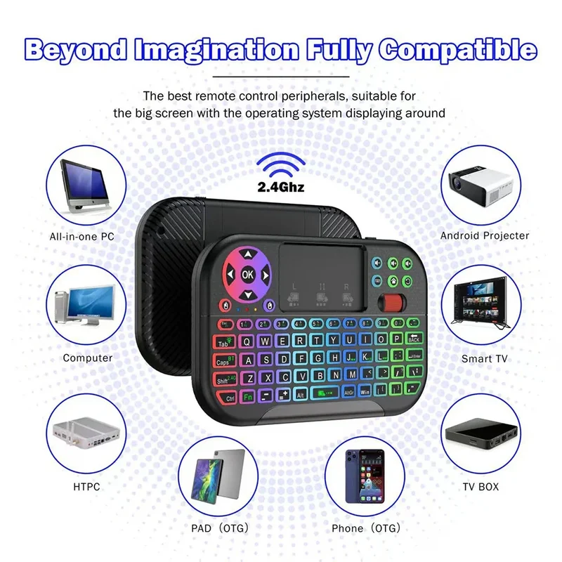 KEBIDUMEI Mini Wireless Keyboard with Scroll Wheel Touchpad 8 Color Backlit BT 2.4G Dual Mode Air Mouse Remote for PC TV Box