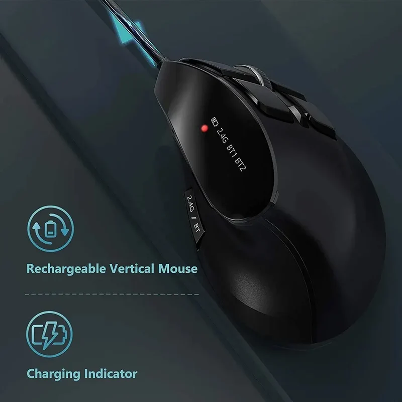 JOMAA 2.4G Wireless Mouse Rechargeable Bluetooth Mouse Ergonomic Vertical Mouse for Mac Windows Laptop Tablet Gaming Mause