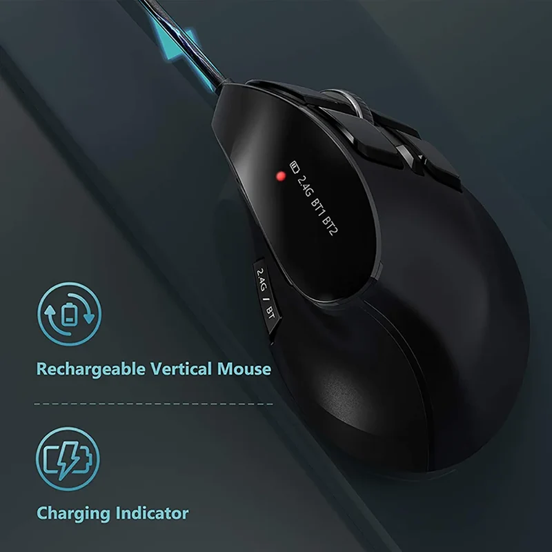 JOMAA 2.4G Wireless Mouse Rechargeable Bluetooth Mouse Ergonomic Vertical Mouse for Mac Windows Laptop Tablet Gaming Mause