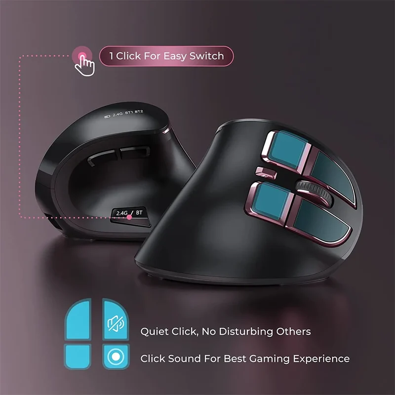 JOMAA 2.4G Wireless Mouse Rechargeable Bluetooth Mouse Ergonomic Vertical Mouse for Mac Windows Laptop Tablet Gaming Mause