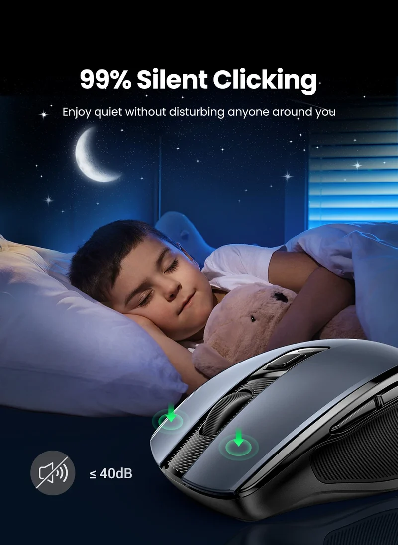 UGREEN Ergonomic Mouse, 6-Button Wireless 2.4G Bluetooth Dual Mode, 5-Level 4000 DPI Adjustable , Silent Click for PC Laptop