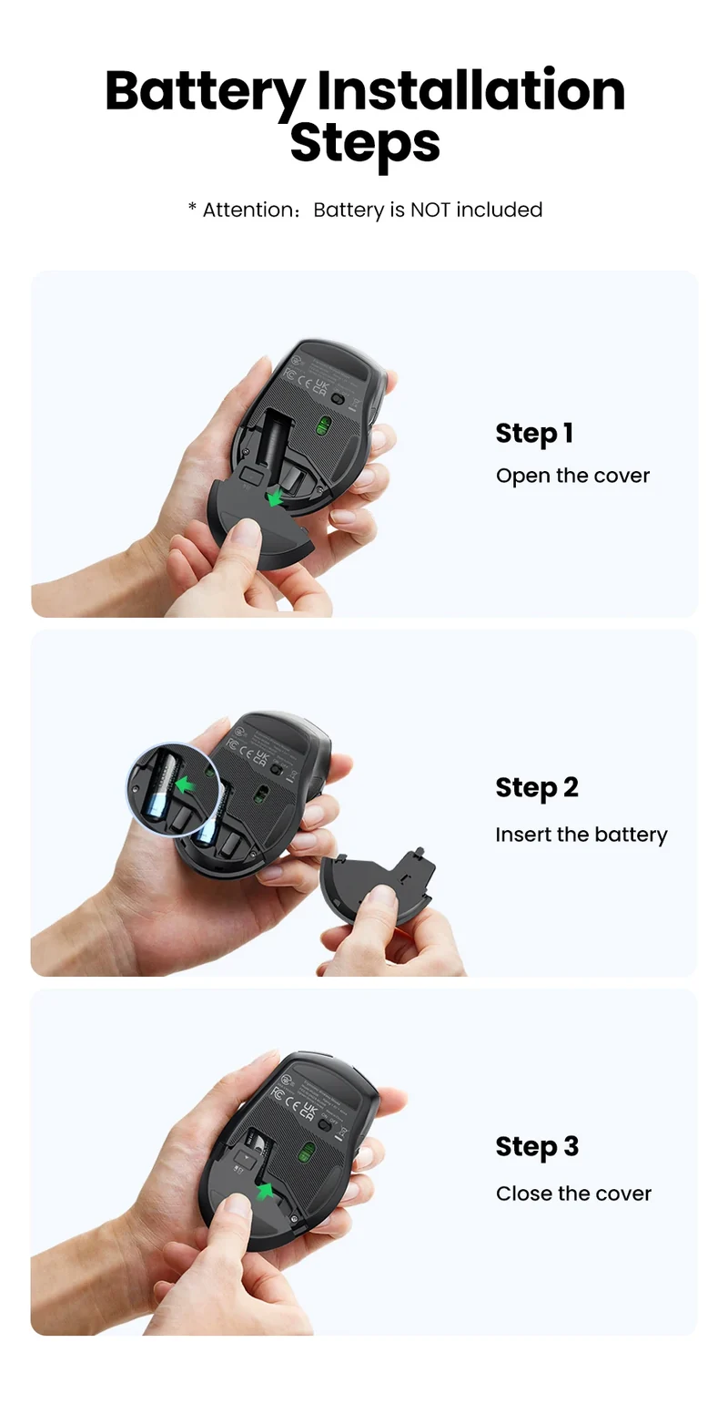 UGREEN Ergonomic Mouse, 6-Button Wireless 2.4G Bluetooth Dual Mode, 5-Level 4000 DPI Adjustable , Silent Click for PC Laptop