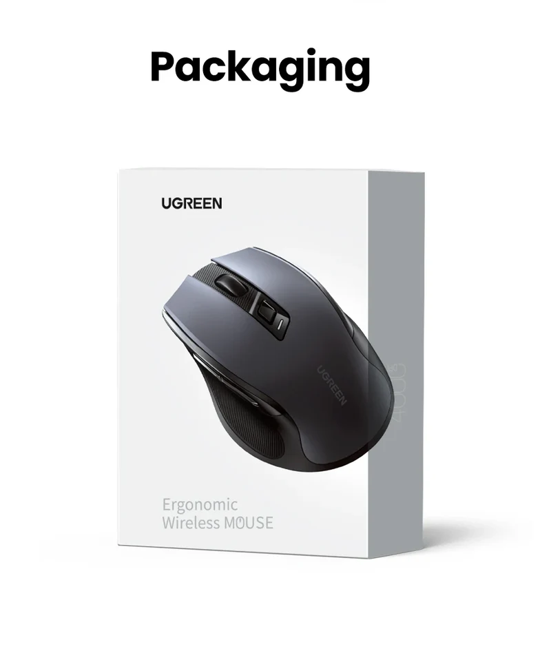 UGREEN Ergonomic Mouse, 6-Button Wireless 2.4G Bluetooth Dual Mode, 5-Level 4000 DPI Adjustable , Silent Click for PC Laptop