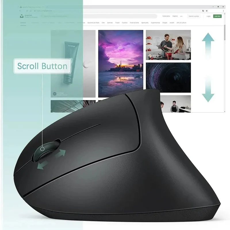 HOMEFISH Vertical Mouse Ergonomic 2.4GHz Wireless Optical Mice 3 Adjustable DPI 800/1200/1600 6 Buttons for Laptop PC Computer