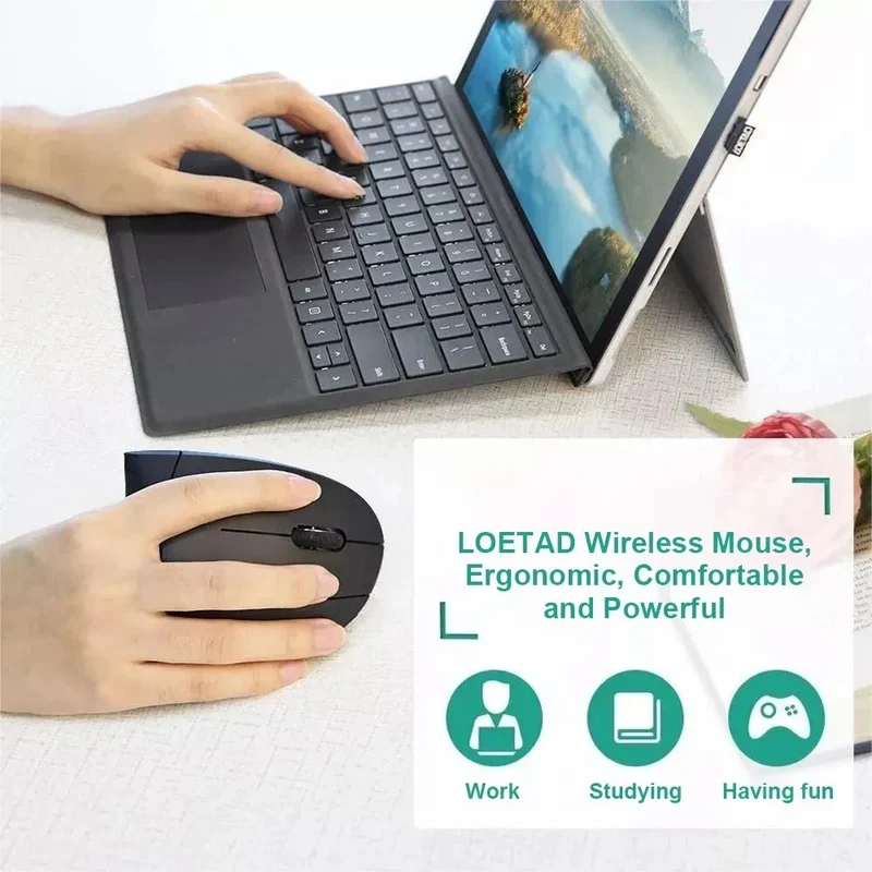 HOMEFISH Vertical Mouse Ergonomic 2.4GHz Wireless Optical Mice 3 Adjustable DPI 800/1200/1600 6 Buttons for Laptop PC Computer
