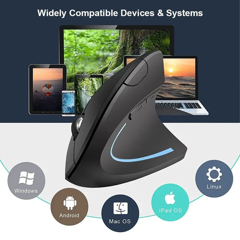 HOMEFISH Vertical Mouse Ergonomic 2.4GHz Wireless Optical Mice 3 Adjustable DPI 800/1200/1600 6 Buttons for Laptop PC Computer