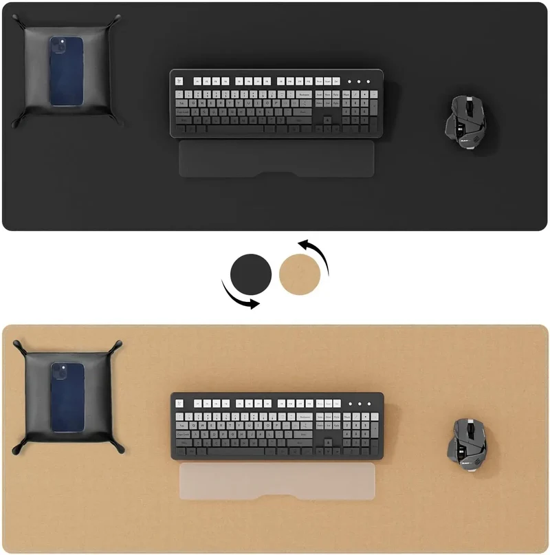 Dual Sided Desk Mat,Leather Desk Pad,Black Cork Desk Mat Protector,Large Mouse Pad,Desk Writing Pad for Office and Home