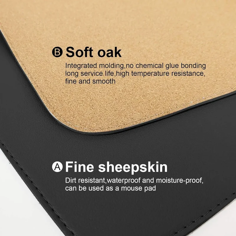 Dual Sided Desk Mat,Leather Desk Pad,Black Cork Desk Mat Protector,Large Mouse Pad,Desk Writing Pad for Office and Home