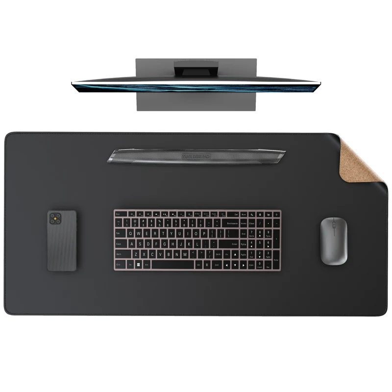 Dual Sided Desk Mat,Leather Desk Pad,Black Cork Desk Mat Protector,Large Mouse Pad,Desk Writing Pad for Office and Home