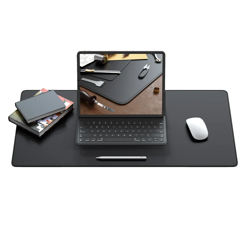 Dual Sided Desk Mat,Leather Desk Pad,Black Cork Desk Mat Protector,Large Mouse Pad,Desk Writing Pad for Office and Home