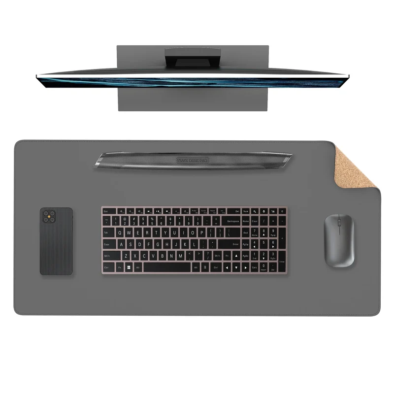 Dual Sided Desk Mat,Leather Desk Pad,Black Cork Desk Mat Protector,Large Mouse Pad,Desk Writing Pad for Office and Home