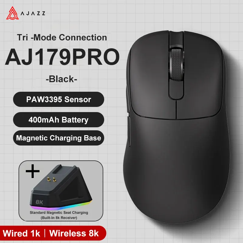 AJAZZ AJ179 PRO PAW3395 Wireless Gaming Mouse with RGB Charging Base 26000DPI Lightweight Ergonomic Mouse for PC Gamer Laptop