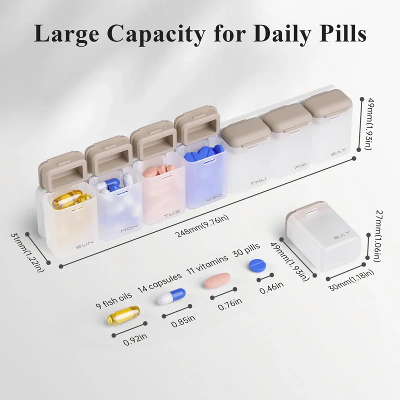 In-Stock Weekly Pill Organizer 1Timeaday Magnetic Pill Box Pill Storage Box Simple and Portable