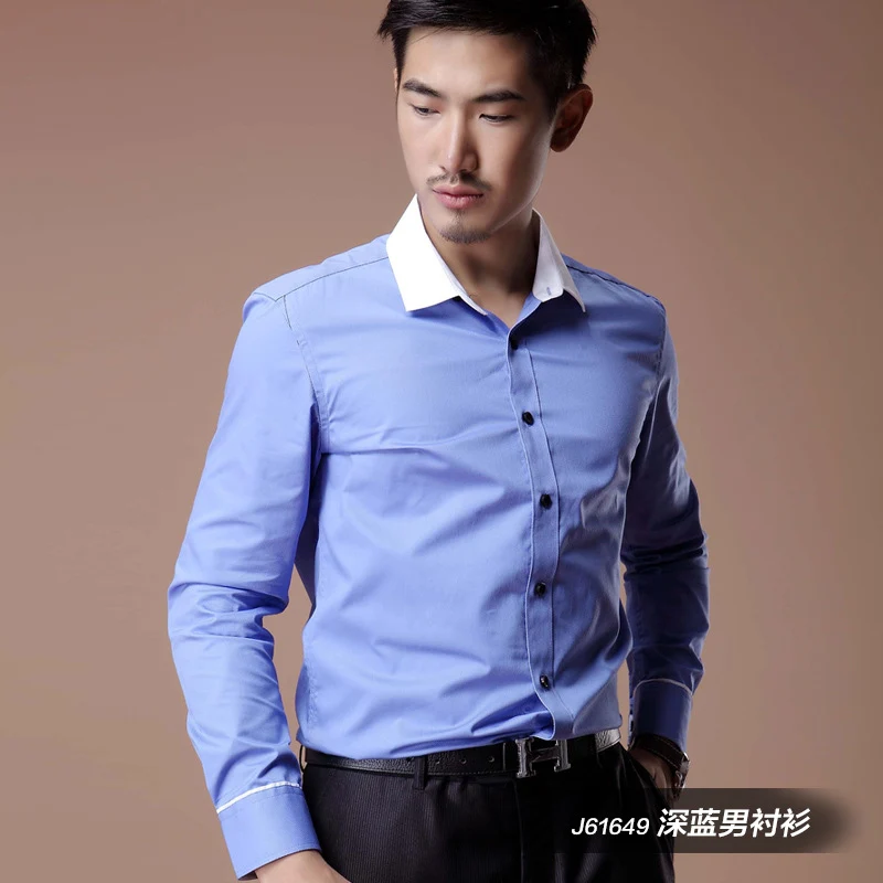 2021 Korean Style Heterochromatic Color Matching Contrasting Collar Long-Sleeved Men's Shirt Slim Fit No-Iron Twill Men's Shirt Personalized Fashion