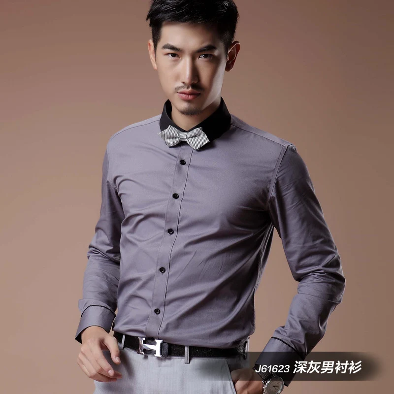 2021 Korean Style Heterochromatic Color Matching Contrasting Collar Long-Sleeved Men's Shirt Slim Fit No-Iron Twill Men's Shirt Personalized Fashion