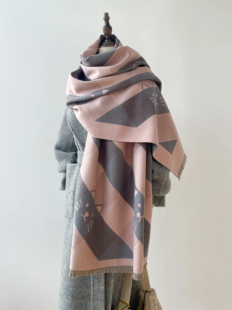 Niche Designer Cartoon Cat Cute Cashmere Scarf Women's Autumn and Winter Warm Thickened Neck Shawl New