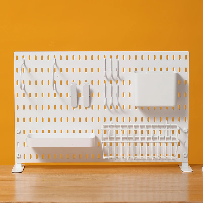 Desktop Perforated Board Storage Rack Organizer Office Partition Workstation Desk Stationery Organizer Shelf No Drilling Required