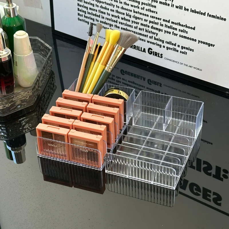 Cross-border Eye Shadow Plate Storage Rack Transparent Powder Cake Box Desktop Drawer Split-compartment Cosmetic Cosmetic Storage Rack Customization