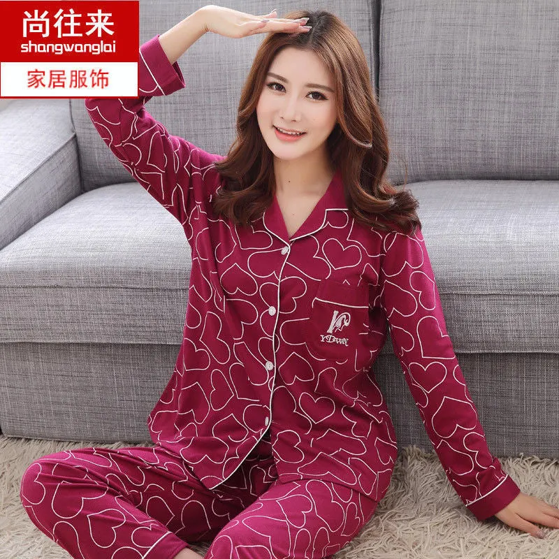 Autumn and Winter Women's 100 Pure Cotton Pajamas Women's Loose Cardigan for Middle-aged and Elderly Mothers Spring and Autumn Long-sleeved Casual Home Clothes