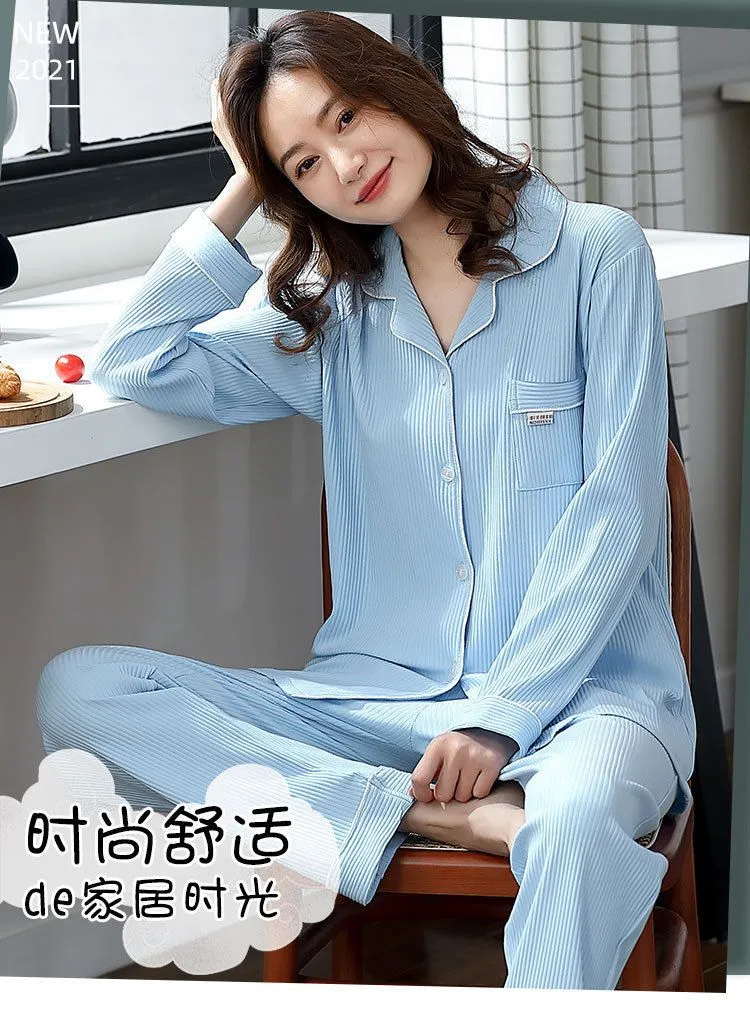 Autumn and Winter Women's 100 Pure Cotton Pajamas Women's Loose Cardigan for Middle-aged and Elderly Mothers Spring and Autumn Long-sleeved Casual Home Clothes