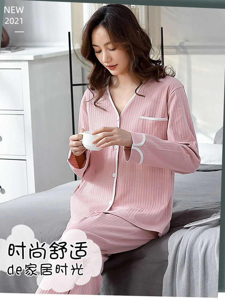 Autumn and Winter Women's 100 Pure Cotton Pajamas Women's Loose Cardigan for Middle-aged and Elderly Mothers Spring and Autumn Long-sleeved Casual Home Clothes