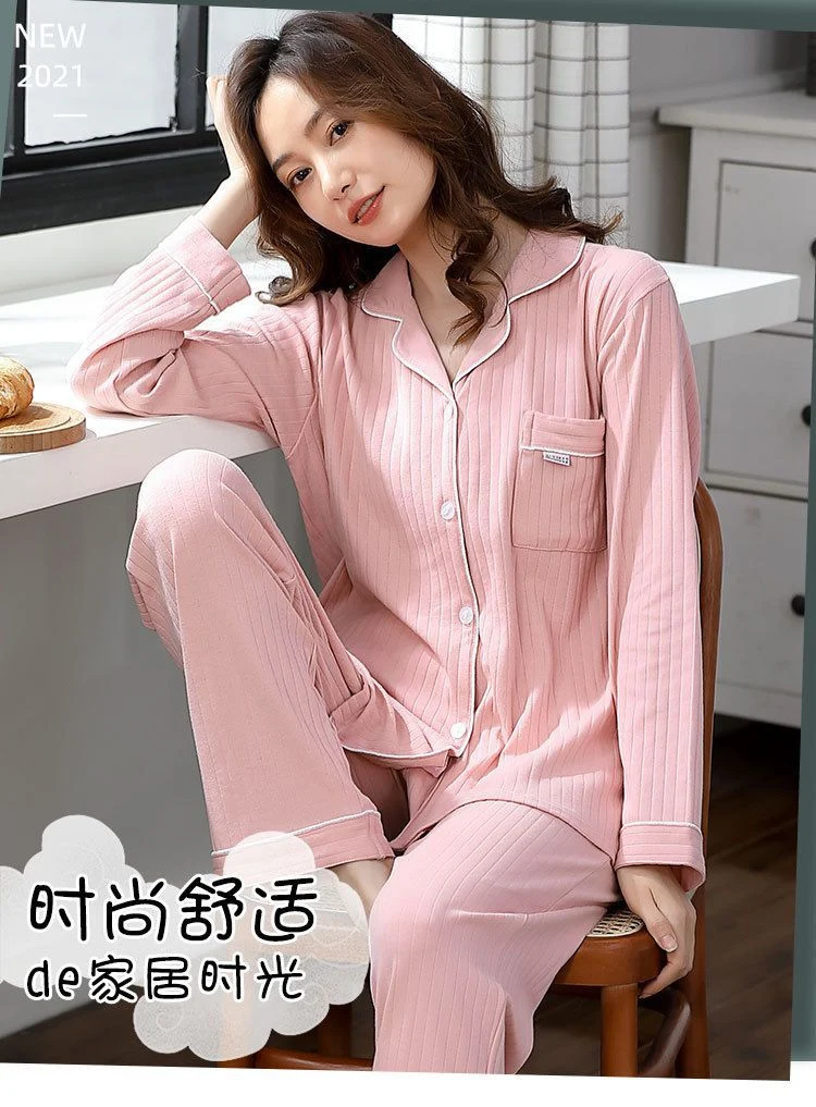 Autumn and Winter Women's 100 Pure Cotton Pajamas Women's Loose Cardigan for Middle-aged and Elderly Mothers Spring and Autumn Long-sleeved Casual Home Clothes