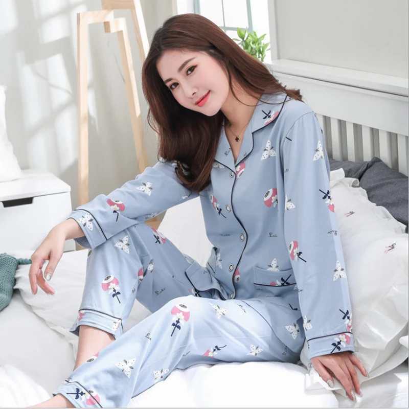 Autumn and Winter Women's 100 Pure Cotton Pajamas Women's Loose Cardigan for Middle-aged and Elderly Mothers Spring and Autumn Long-sleeved Casual Home Clothes