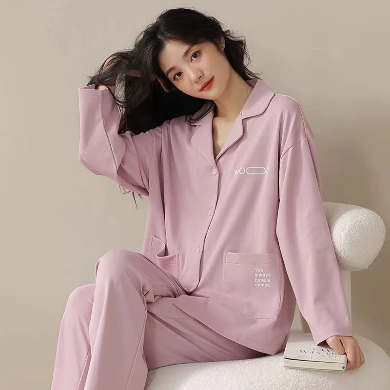 Autumn and Winter Women's 100 Pure Cotton Pajamas Women's Loose Cardigan for Middle-aged and Elderly Mothers Spring and Autumn Long-sleeved Casual Home Clothes