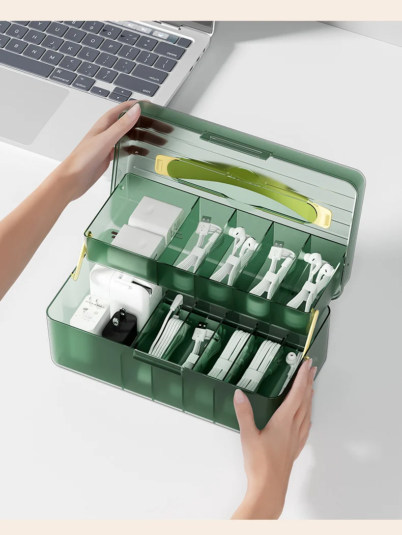 Desktop Data Cable Dust-Proof Compartment Storage Artifact Mobile Phone Charger Charging Cable Headphone Cable Organizer Compartment Box