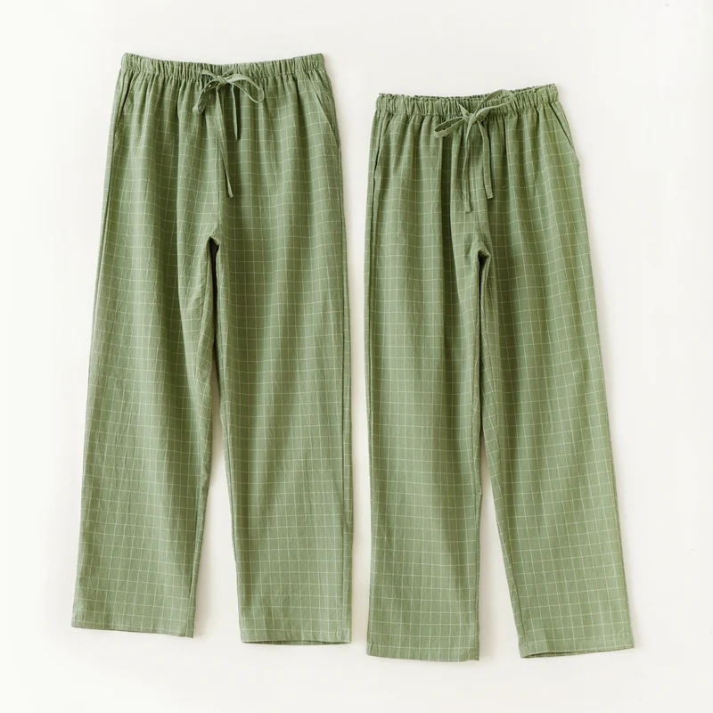 Couple Style Washed Home Pants for Men and Women, Pure Cotton Plaid Pajama Pants, Living Pants, Spring and Autumn Style, Japanese Warehouse Available for Wholesale