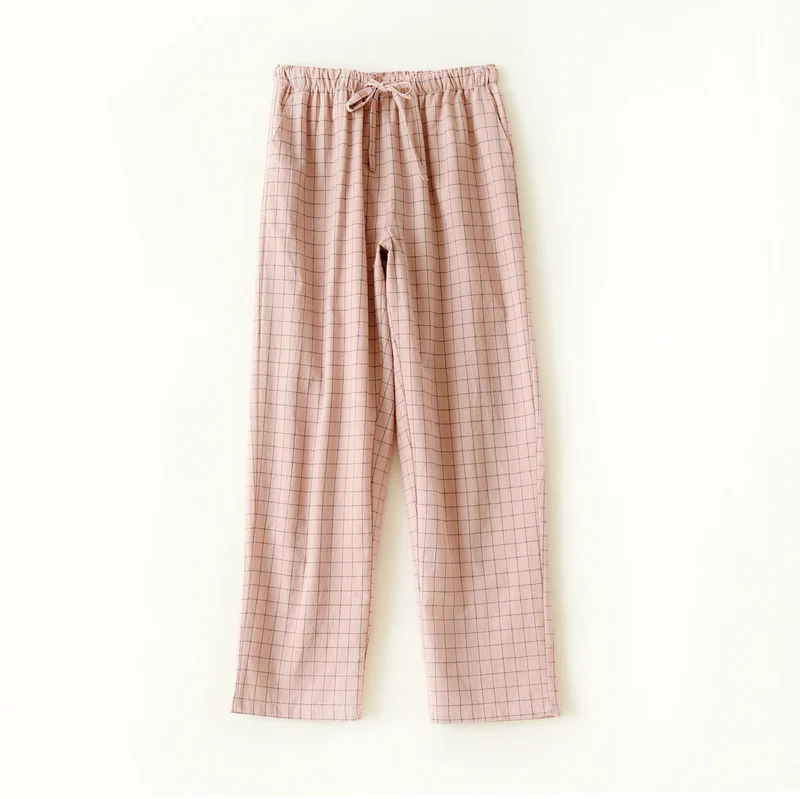Couple Style Washed Home Pants for Men and Women, Pure Cotton Plaid Pajama Pants, Living Pants, Spring and Autumn Style, Japanese Warehouse Available for Wholesale