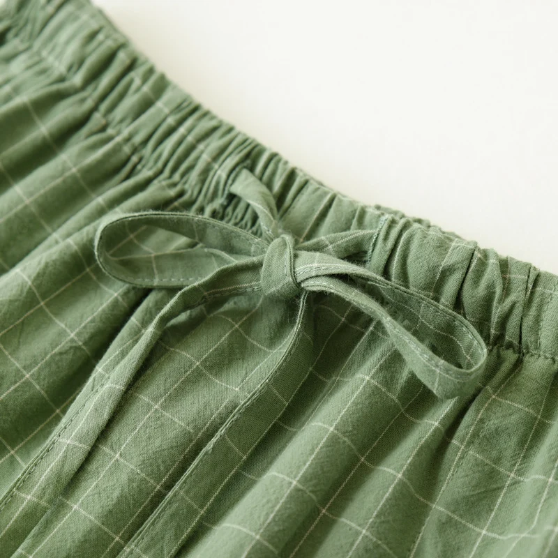 Couple Style Washed Home Pants for Men and Women, Pure Cotton Plaid Pajama Pants, Living Pants, Spring and Autumn Style, Japanese Warehouse Available for Wholesale