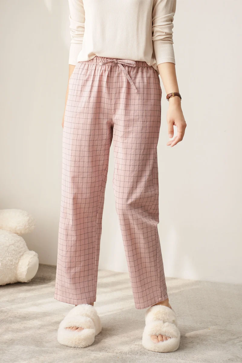 Couple Style Washed Home Pants for Men and Women, Pure Cotton Plaid Pajama Pants, Living Pants, Spring and Autumn Style, Japanese Warehouse Available for Wholesale