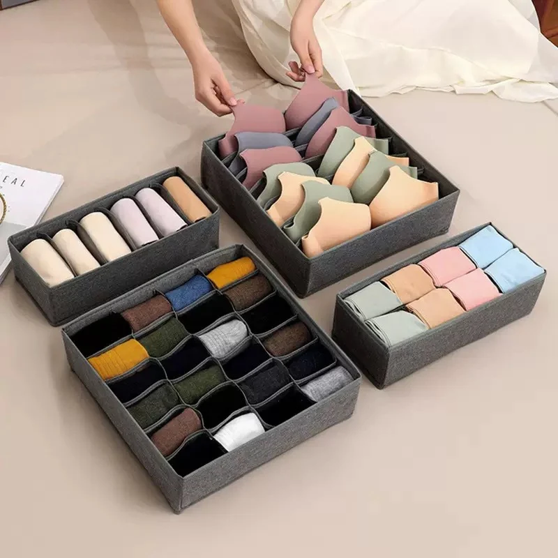 Underwear Compartmentalized Storage Box Four-Piece Set, Sock Storage Box, Fabric Home Storage, Bra Organizer, Multi-Compartment Classification Storage Box