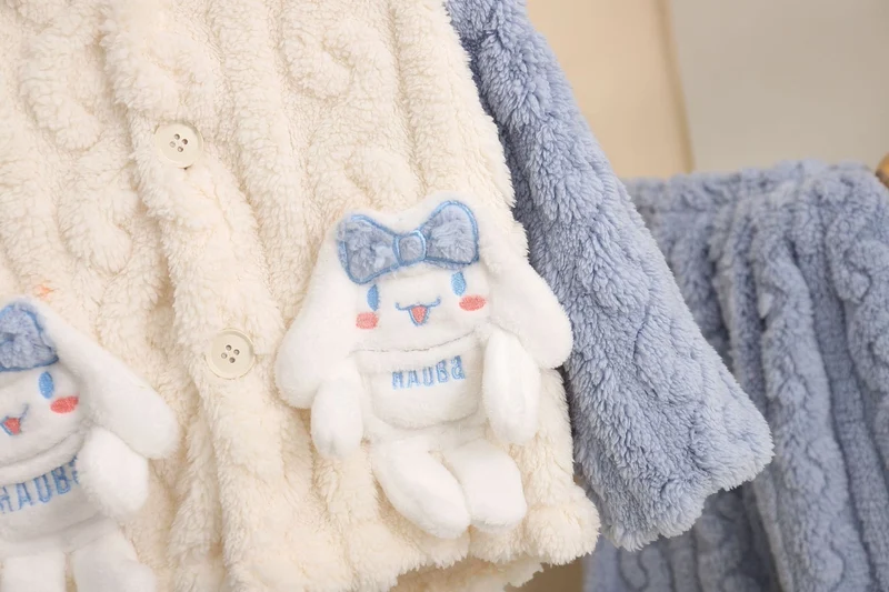 Girls' Home Clothes 2025 Autumn and Winter Baby Girl Coral Velvet Cute Hooded Super Soft Double-Sided Velvet Pajamas Two-Piece Set
