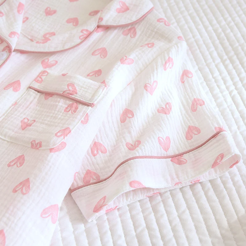 Various Style Spring and Summer Cotton Crepe Pajamas Sweet Three-Piece Short-Sleeved Trousers Spring and Autumn Loose Casual suit