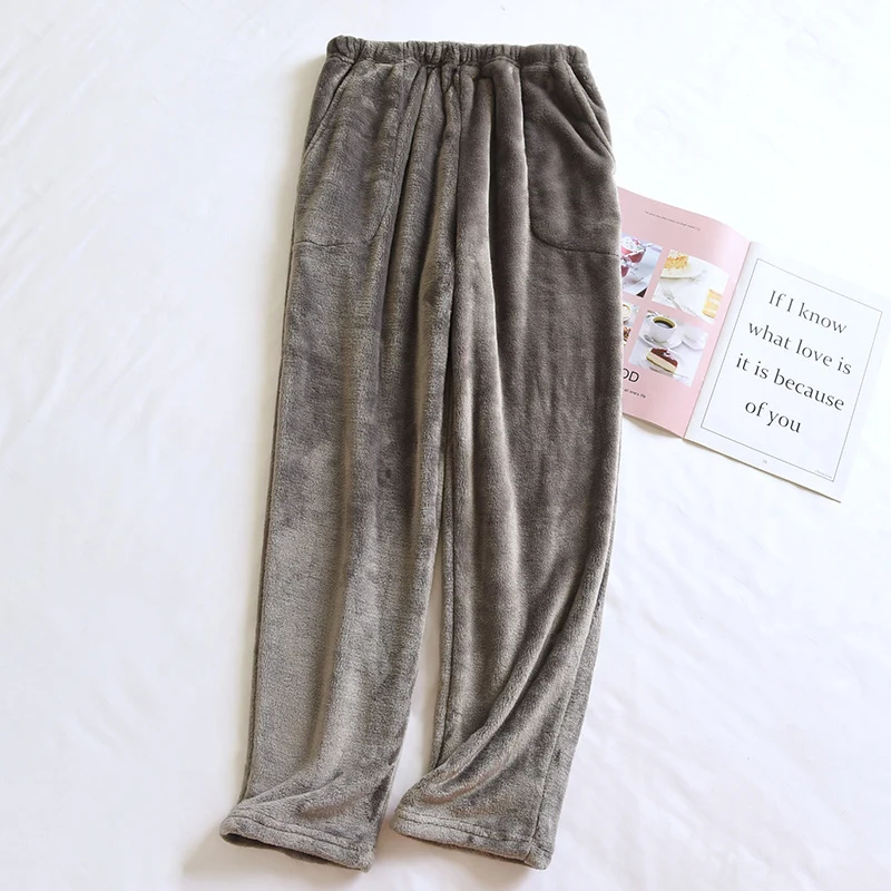 Flannel Women's Pajama Pants Fall/Winter Men's Loose Warm Simple New Couple's Home Pants Pants Winter One-Piece Hair