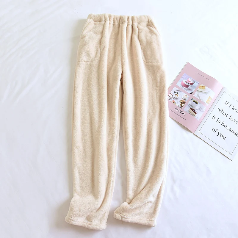Flannel Women's Pajama Pants Fall/Winter Men's Loose Warm Simple New Couple's Home Pants Pants Winter One-Piece Hair