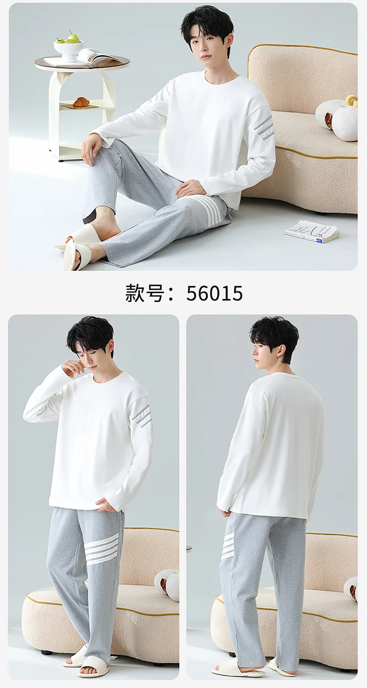 Plus Size 5XL 100% Cotton Men's Long-Sleeved Pajamas Spring & Fall Long-Sleeved 105kg Can Be Worn Outside Home Clothes Set