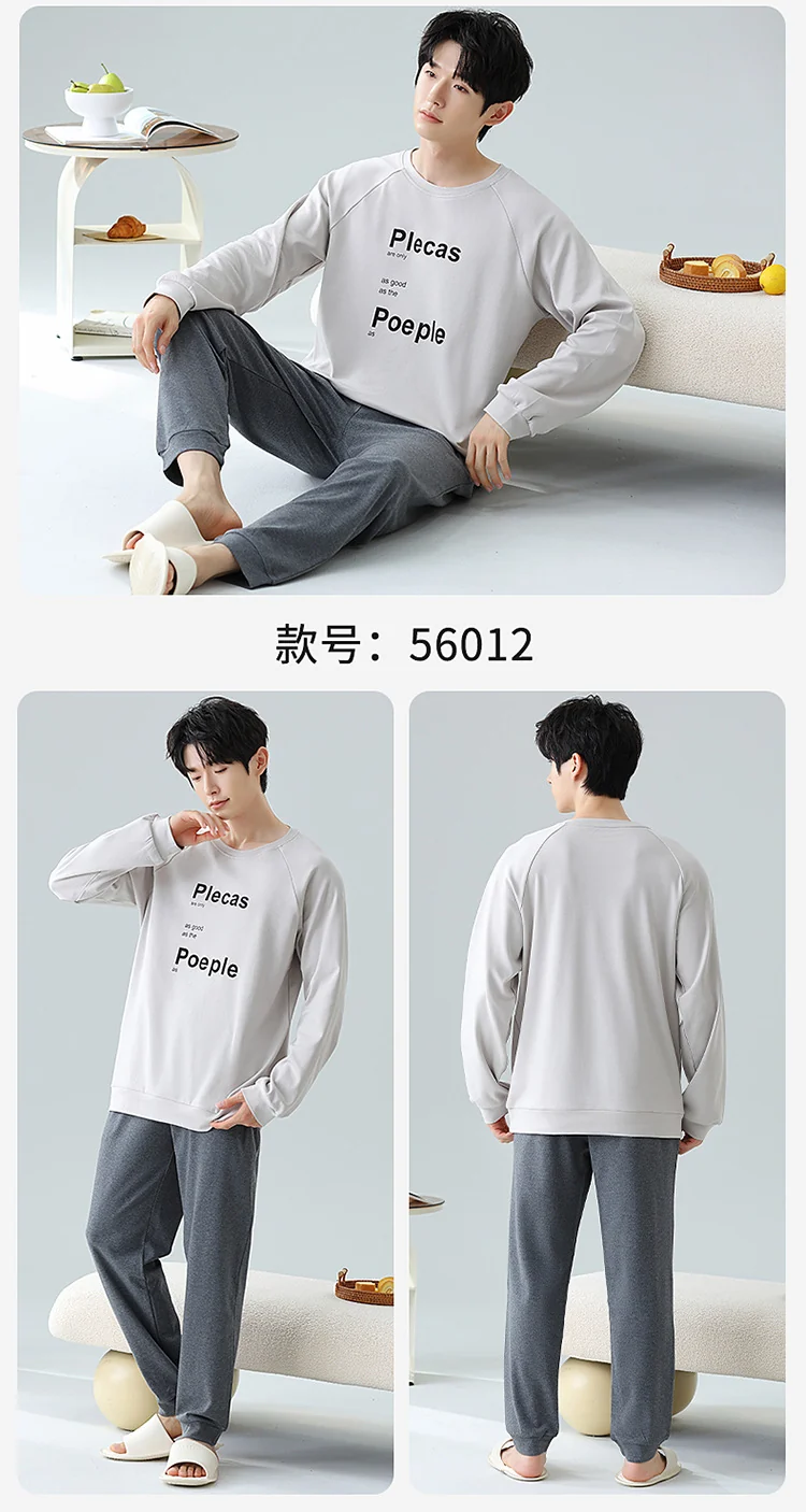 Plus Size 5XL 100% Cotton Men's Long-Sleeved Pajamas Spring & Fall Long-Sleeved 105kg Can Be Worn Outside Home Clothes Set