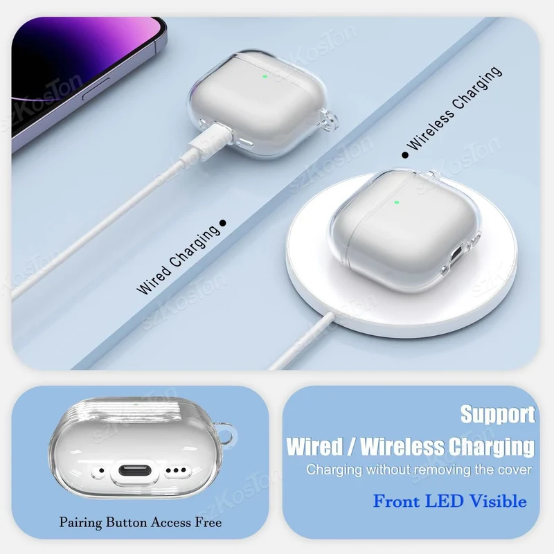Transparent Case for AirPods 4 Earphone Soft TPU Clear Protective Cover with Cleaner Kit Keychain for AirPods4 Accessories
